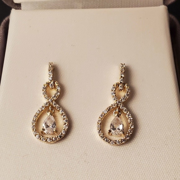 Gold Tone over Silver Cubic Zirconia Teardrop - Picture 6 of 6